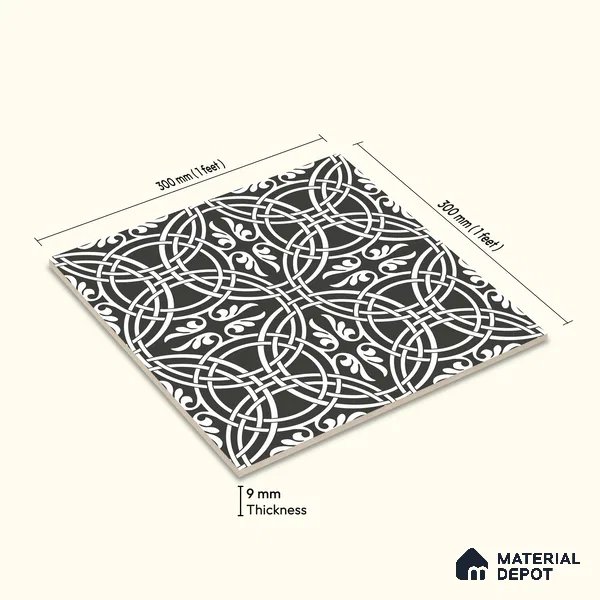 Multifired Moroccan Floor & Wall Tile TL 05711 Zellige Sphere Foliage 12 x 12 inch Vitrified Matte Finish - 9 mm | Suitable for Living Room, Bathroom, Kitchen & Backsplash