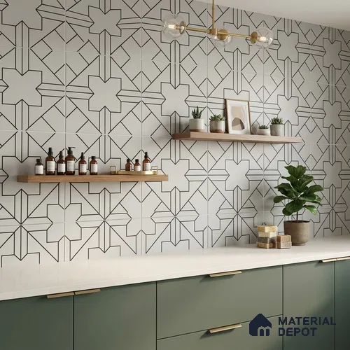 Multifired Moroccan Floor & Wall Tile TL 05712 Zellige Delicate Strokes 1 ft x 1 ft Vitrified Matte Finish - 9 mm | Suitable for Kitchen, Bathroom, Entryway