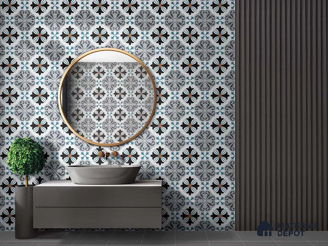 Multifired Moroccan Floor & Wall Tile TL 05714 Zellige Enigmatic Floral 12 x 12 inch Vitrified Matte Finish - 9 mm | Suitable for Living Room, Bathroom,Kitchen & Backsplash (Sample)