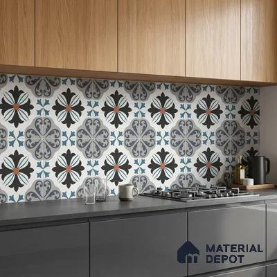 Multifired Moroccan Floor & Wall Tile TL 05714 Zellige Enigmatic Floral 12 x 12 inch Vitrified Matte Finish - 9 mm | Suitable for Living Room, Bathroom,Kitchen & Backsplash