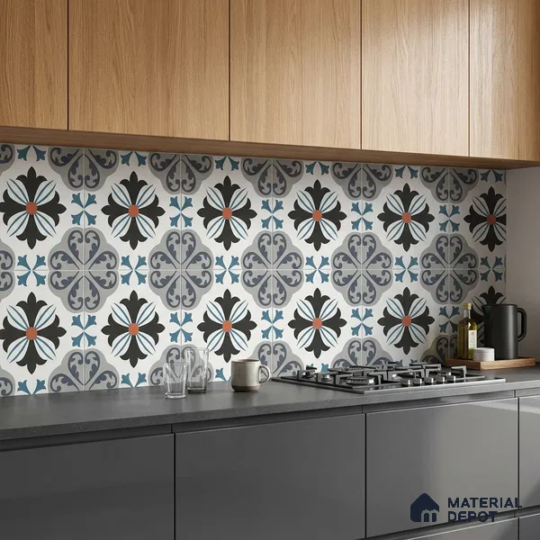 Multifired Moroccan Floor & Wall Tile TL 05714 Zellige Enigmatic Floral 12 x 12 inch Vitrified Matte Finish - 9 mm | Suitable for Living Room, Bathroom,Kitchen & Backsplash