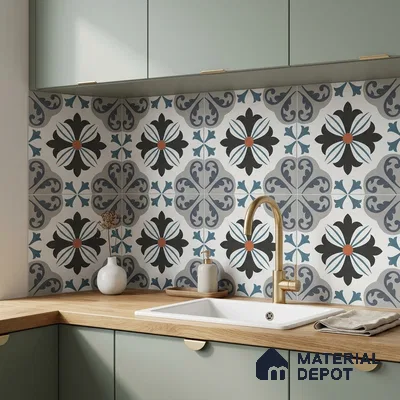 Multifired Moroccan Floor & Wall Tile TL 05714 Zellige Enigmatic Floral 12 x 12 inch Vitrified Matte Finish - 9 mm | Suitable for Living Room, Bathroom,Kitchen & Backsplash