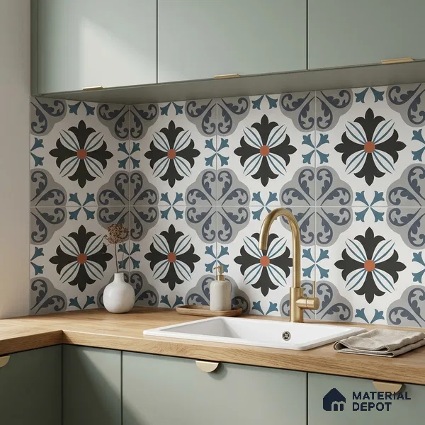 Multifired Moroccan Floor & Wall Tile TL 05714 Zellige Enigmatic Floral 12 x 12 inch Vitrified Matte Finish - 9 mm | Suitable for Living Room, Bathroom,Kitchen & Backsplash