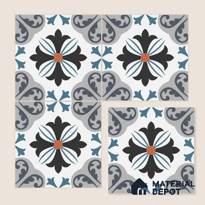 Multifired Moroccan Floor & Wall Tile TL 05714 Zellige Enigmatic Floral 12 x 12 inch Vitrified Matte Finish - 9 mm | Suitable for Living Room, Bathroom,Kitchen & Backsplash