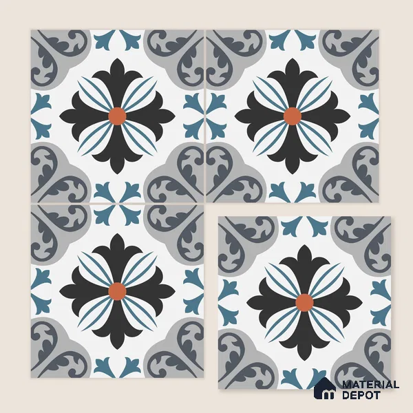 Multifired Moroccan Floor & Wall Tile TL 05714 Zellige Enigmatic Floral 12 x 12 inch Vitrified Matte Finish - 9 mm | Suitable for Living Room, Bathroom,Kitchen & Backsplash