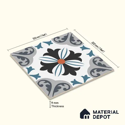 Multifired Moroccan Floor & Wall Tile TL 05714 Zellige Enigmatic Floral 12 x 12 inch Vitrified Matte Finish - 9 mm | Suitable for Living Room, Bathroom,Kitchen & Backsplash