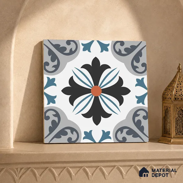 Multifired Moroccan Floor & Wall Tile TL 05714 Zellige Enigmatic Floral 12 x 12 inch Vitrified Matte Finish - 9 mm | Suitable for Living Room, Bathroom,Kitchen & Backsplash
