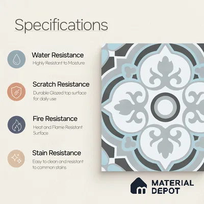 Multifired Moroccan Floor & Wall Tile TL 05715 Zellige Elegant Aqua 1 ft x 1 ft Vitrified Matte Finish - 9 mm | Suitable for Bathroom, Kitchen & Backsplash