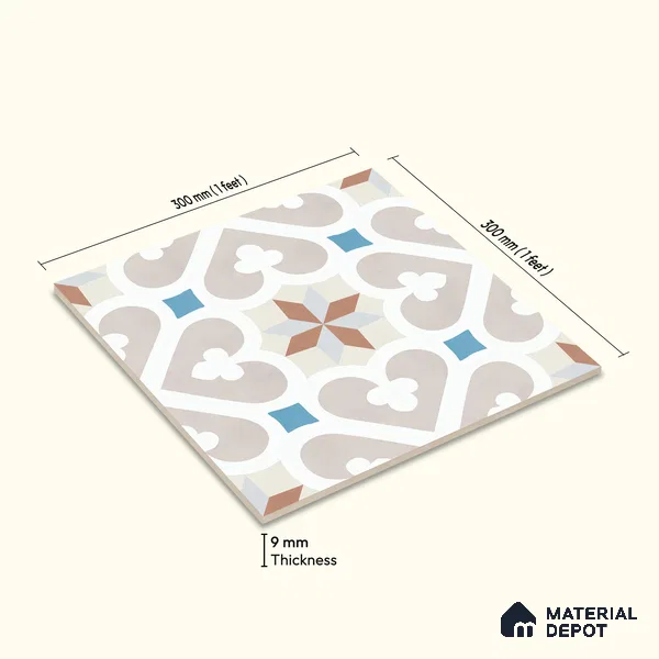 Multifired Moroccan Floor & Wall Tile TL 05716 Zellige Casablanca Dreams 1 ft x 1 ft Vitrified Matte Finish - 9 mm | Suitable for Bathroom, Kitchen & Backsplash