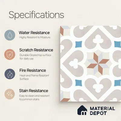 Multifired Moroccan Floor & Wall Tile TL 05716 Zellige Casablanca Dreams 1 ft x 1 ft Vitrified Matte Finish - 9 mm | Suitable for Bathroom, Kitchen & Backsplash