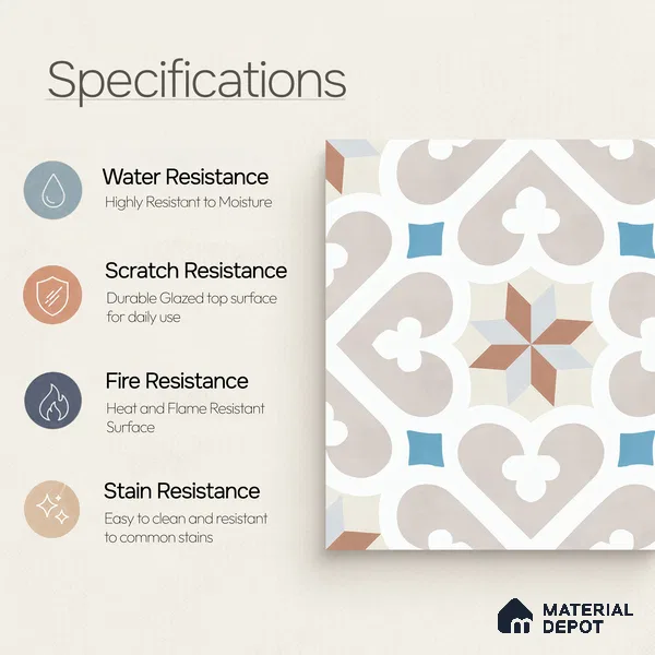 Multifired Moroccan Floor & Wall Tile TL 05716 Zellige Casablanca Dreams 1 ft x 1 ft Vitrified Matte Finish - 9 mm | Suitable for Bathroom, Kitchen & Backsplash