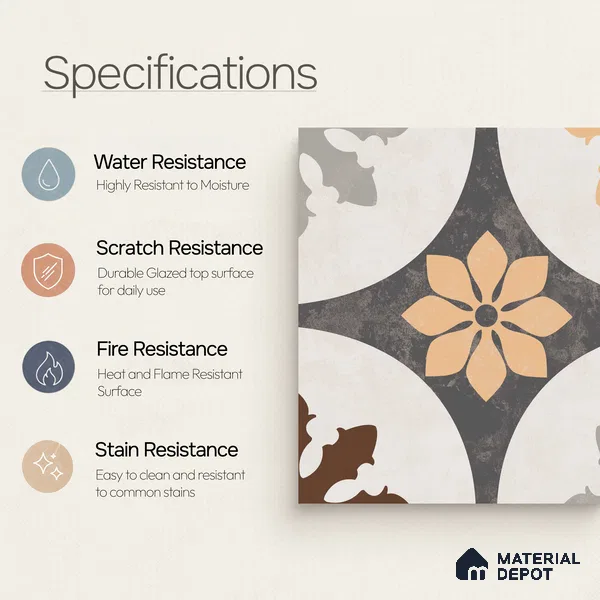 Multifired Moroccan Floor & Wall Tile TL 05717 Zellige Fall Foliage 12 x 12 inch Vitrified Matte Finish - 9 mm | Suitable for Living Room, Bathroom, Kitchen & Backsplash