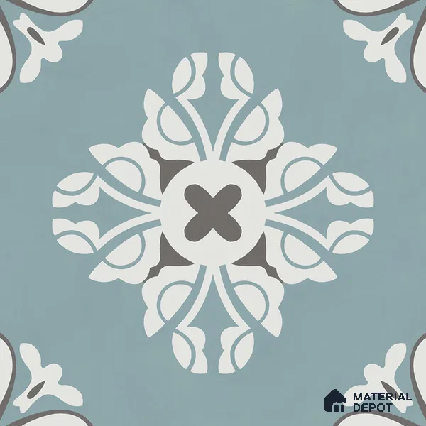 Multifired Moroccan Floor & Wall Tile TL 05718 Zellige Turquoise Bloom 1 ft x 1 ft Vitrified Matte Finish - 9 mm | Suitable for Bathroom, Kitchen & Backsplash