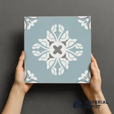 Multifired Moroccan Floor & Wall Tile TL 05718 Zellige Turquoise Bloom 1 ft x 1 ft Vitrified Matte Finish - 9 mm | Suitable for Bathroom, Kitchen & Backsplash