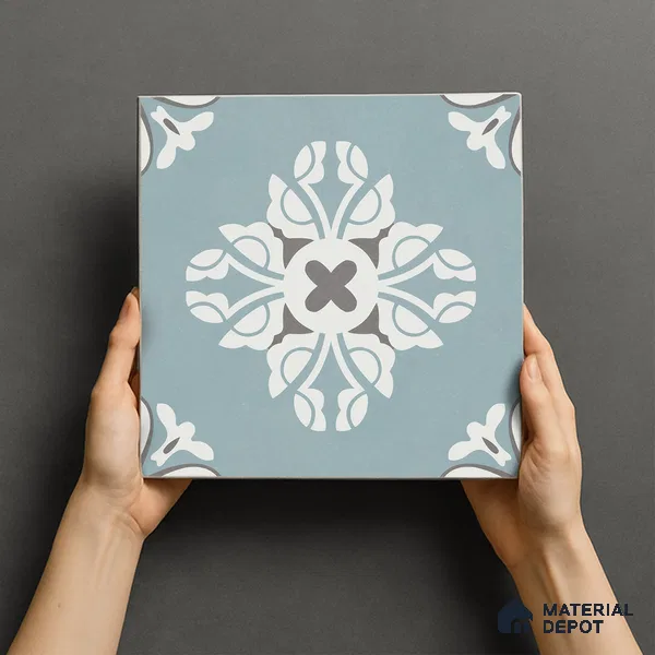 Multifired Moroccan Floor & Wall Tile TL 05718 Zellige Turquoise Bloom 1 ft x 1 ft Vitrified Matte Finish - 9 mm | Suitable for Bathroom, Kitchen & Backsplash