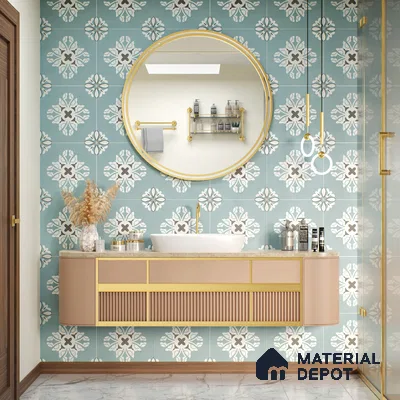 Multifired Moroccan Floor & Wall Tile TL 05718 Zellige Turquoise Bloom 1 ft x 1 ft Vitrified Matte Finish - 9 mm | Suitable for Bathroom, Kitchen & Backsplash