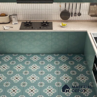 Multifired Moroccan Floor & Wall Tile TL 05718 Zellige Turquoise Bloom 1 ft x 1 ft Vitrified Matte Finish - 9 mm | Suitable for Bathroom, Kitchen & Backsplash