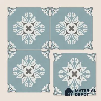 Multifired Moroccan Floor & Wall Tile TL 05718 Zellige Turquoise Bloom 1 ft x 1 ft Vitrified Matte Finish - 9 mm | Suitable for Bathroom, Kitchen & Backsplash