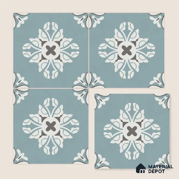 Multifired Moroccan Floor & Wall Tile TL 05718 Zellige Turquoise Bloom 1 ft x 1 ft Vitrified Matte Finish - 9 mm | Suitable for Bathroom, Kitchen & Backsplash