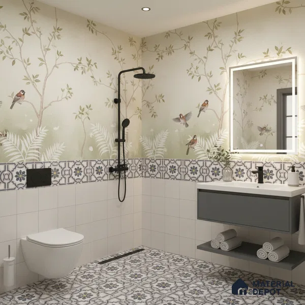 Multifired Moroccan Floor & Wall Tile TL 05719 Zellige Wave Blossom 1 ft x 1 ft Vitrified Matte Finish - 9 mm | Suitable for Bathroom, Kitchen & Backsplash