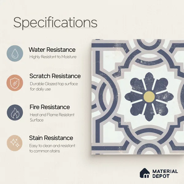 Multifired Moroccan Floor & Wall Tile TL 05719 Zellige Wave Blossom 1 ft x 1 ft Vitrified Matte Finish - 9 mm | Suitable for Bathroom, Kitchen & Backsplash