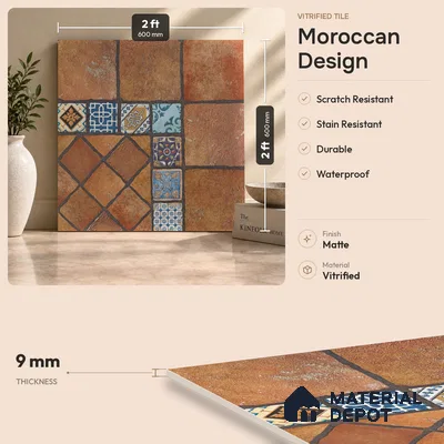 Multifired Moroccan Floor & Wall Tile TL 05723 Radiance Dazzling Brilliance 2 ft x 2 ft Vitrified Matte Finish - 9 mm | Suitable for Hallway, Outdoor, Terrace & Balcony