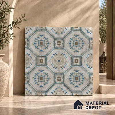 Multifired Moroccan Floor & Wall Tile TL 05724 Radiance Gilded Tesserae 2 ft x 2 ft Vitrified Matte Finish - 9 mm | Suitable for Living Room, Bathroom, Kitchen & Backsplash