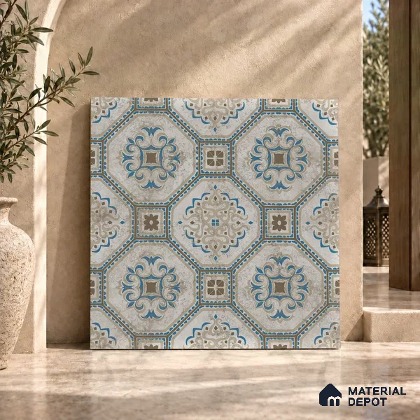 Multifired Moroccan Floor & Wall Tile TL 05724 Radiance Gilded Tesserae 2 ft x 2 ft Vitrified Matte Finish - 9 mm | Suitable for Living Room, Bathroom, Kitchen & Backsplash