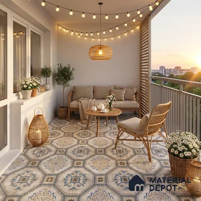 Multifired Moroccan Floor & Wall Tile TL 05724 Radiance Gilded Tesserae 2 ft x 2 ft Vitrified Matte Finish - 9 mm | Suitable for Living Room, Bathroom, Kitchen & Backsplash