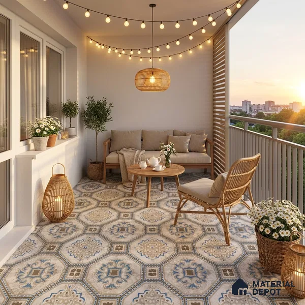 Multifired Moroccan Floor & Wall Tile TL 05724 Radiance Gilded Tesserae 2 ft x 2 ft Vitrified Matte Finish - 9 mm | Suitable for Living Room, Bathroom, Kitchen & Backsplash