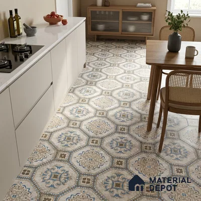 Multifired Moroccan Floor & Wall Tile TL 05724 Radiance Gilded Tesserae 2 ft x 2 ft Vitrified Matte Finish - 9 mm | Suitable for Living Room, Bathroom, Kitchen & Backsplash