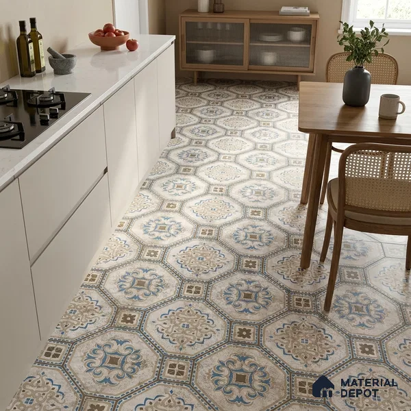Multifired Moroccan Floor & Wall Tile TL 05724 Radiance Gilded Tesserae 2 ft x 2 ft Vitrified Matte Finish - 9 mm | Suitable for Living Room, Bathroom, Kitchen & Backsplash