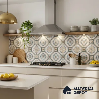 Multifired Moroccan Floor & Wall Tile TL 05724 Radiance Gilded Tesserae 2 ft x 2 ft Vitrified Matte Finish - 9 mm | Suitable for Living Room, Bathroom, Kitchen & Backsplash