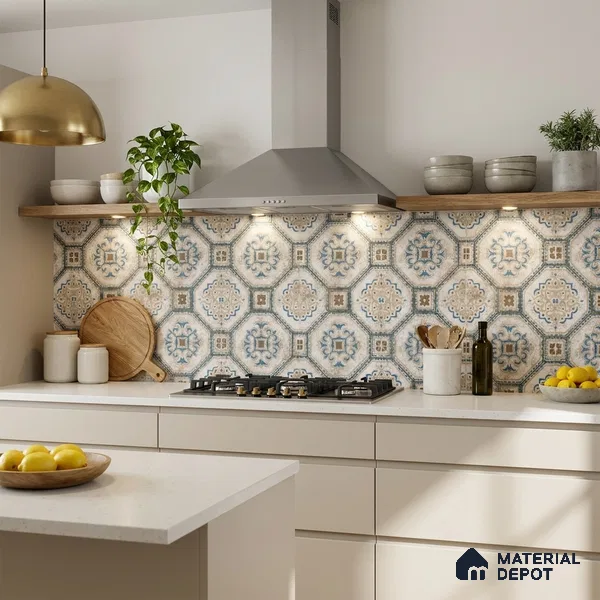 Multifired Moroccan Floor & Wall Tile TL 05724 Radiance Gilded Tesserae 2 ft x 2 ft Vitrified Matte Finish - 9 mm | Suitable for Living Room, Bathroom, Kitchen & Backsplash