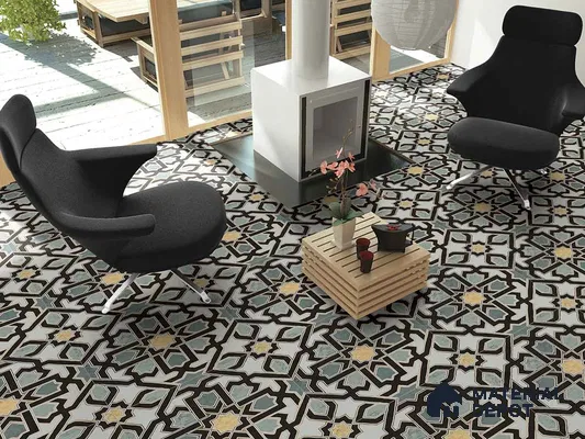 Multifired Moroccan Floor & Wall Tile TL 05728 Radiance Lime Scrollwork 2 ft x 2 ft Vitrified Matte Finish - 9 mm | Suitable For Kitchen, Balcony, Dining Area