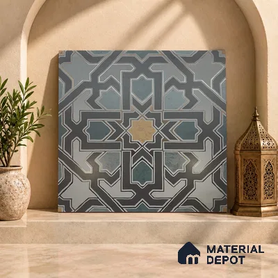 Multifired Moroccan Floor & Wall Tile TL 05728 Radiance Lime Scrollwork 2 ft x 2 ft Vitrified Matte Finish - 9 mm | Suitable For Kitchen, Balcony, Dining Area