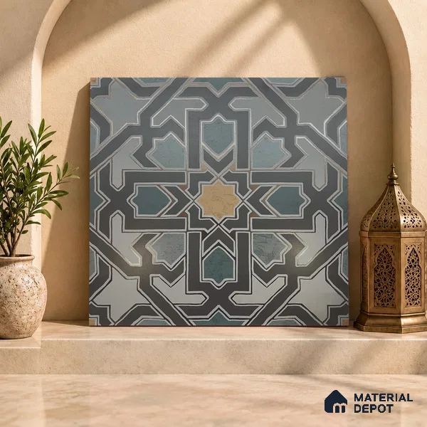 Multifired Moroccan Floor & Wall Tile TL 05728 Radiance Lime Scrollwork 2 ft x 2 ft Vitrified Matte Finish - 9 mm | Suitable For Kitchen, Balcony, Dining Area