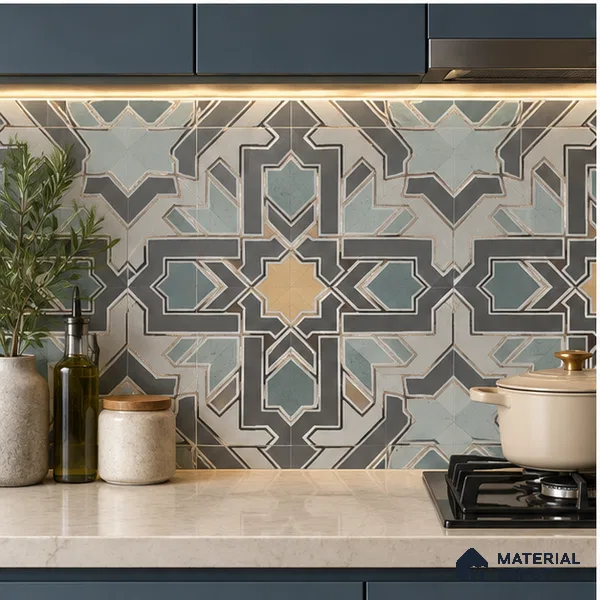 Multifired Moroccan Floor & Wall Tile TL 05728 Radiance Lime Scrollwork 2 ft x 2 ft Vitrified Matte Finish - 9 mm | Suitable For Kitchen, Balcony, Dining Area