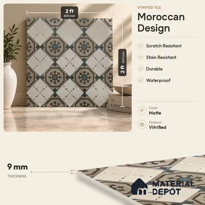 Multifired Moroccan Floor & Wall Tile TL 05730 Radiance Classic Lepiz 2 ft x 2 ft Vitrified Matte Finish - 9 mm | Suitable For Kitchen, Accent/Feature Wall, Dining Area