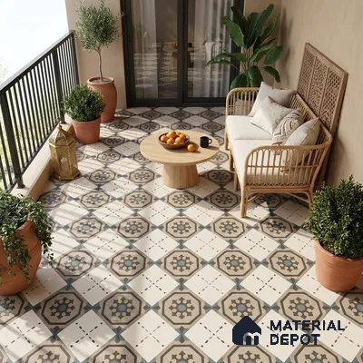 Multifired Moroccan Floor & Wall Tile TL 05730 Radiance Classic Lepiz 2 ft x 2 ft Vitrified Matte Finish - 9 mm | Suitable For Kitchen, Accent/Feature Wall, Dining Area