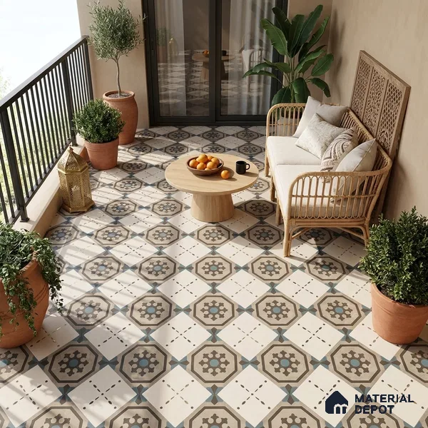 Multifired Moroccan Floor & Wall Tile TL 05730 Radiance Classic Lepiz 2 ft x 2 ft Vitrified Matte Finish - 9 mm | Suitable For Kitchen, Accent/Feature Wall, Dining Area