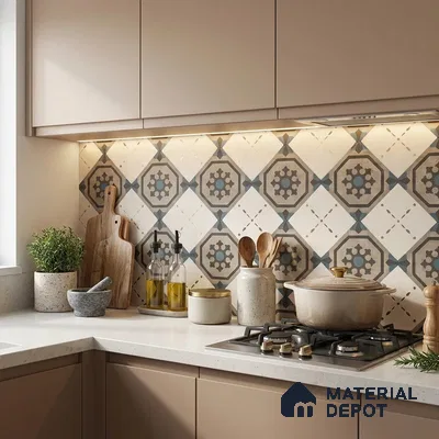 Multifired Moroccan Floor & Wall Tile TL 05730 Radiance Classic Lepiz 2 ft x 2 ft Vitrified Matte Finish - 9 mm | Suitable For Kitchen, Accent/Feature Wall, Dining Area