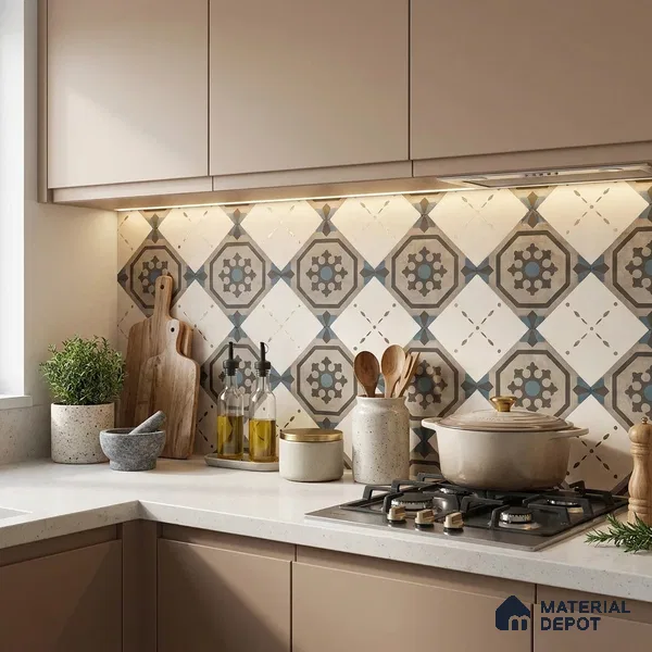 Multifired Moroccan Floor & Wall Tile TL 05730 Radiance Classic Lepiz 2 ft x 2 ft Vitrified Matte Finish - 9 mm | Suitable For Kitchen, Accent/Feature Wall, Dining Area