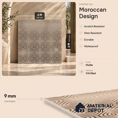 Multifired Moroccan Floor & Wall Tile TL 05732 Radiance Golden Tesserae 2 ft x 2 ft Vitrified Matte Finish - 9 mm | Suitable For Kitchen, Accent/Feature Wall, Dining Area