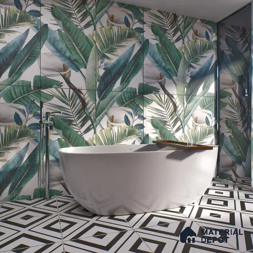Tropical Wall Highlighter Tile TL 05740 Jewel Fresh Greenery 4 ft x 2 ft Vitrified Matte Finish - 9 mm | Suitable for Bathroom, Accent/Feature Wall, Foyer