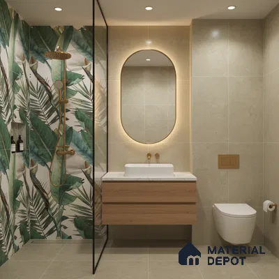 Tropical Wall Highlighter Tile TL 05740 Jewel Fresh Greenery 4 ft x 2 ft Vitrified Matte Finish - 9 mm | Suitable for Bathroom, Accent/Feature Wall, Foyer