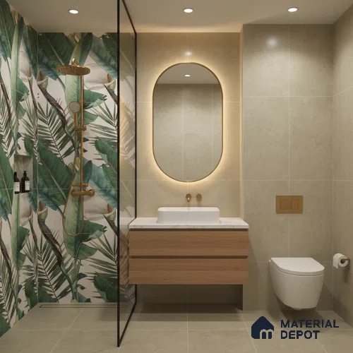 Tropical Wall Highlighter Tile TL 05740 Jewel Fresh Greenery 4 ft x 2 ft Vitrified Matte Finish - 9 mm | Suitable for Bathroom, Accent/Feature Wall, Foyer