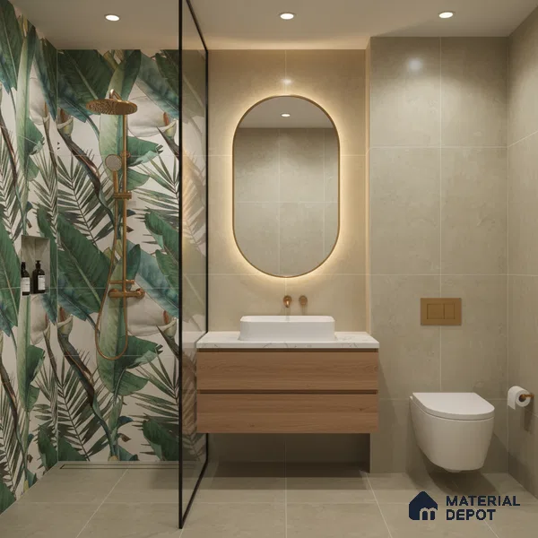 Tropical Wall Highlighter Tile TL 05740 Jewel Fresh Greenery 4 ft x 2 ft Vitrified Matte Finish - 9 mm | Suitable for Bathroom, Accent/Feature Wall, Foyer
