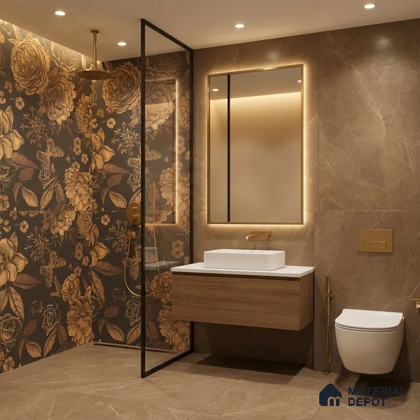 Floral Wall Highlighter Tile TL 05741 Jewel Timber Blossoms 4 ft x 2 ft Vitrified Matte Finish - 9 mm | Suitable for Bathroom, Accent/Feature Wall, Foyer