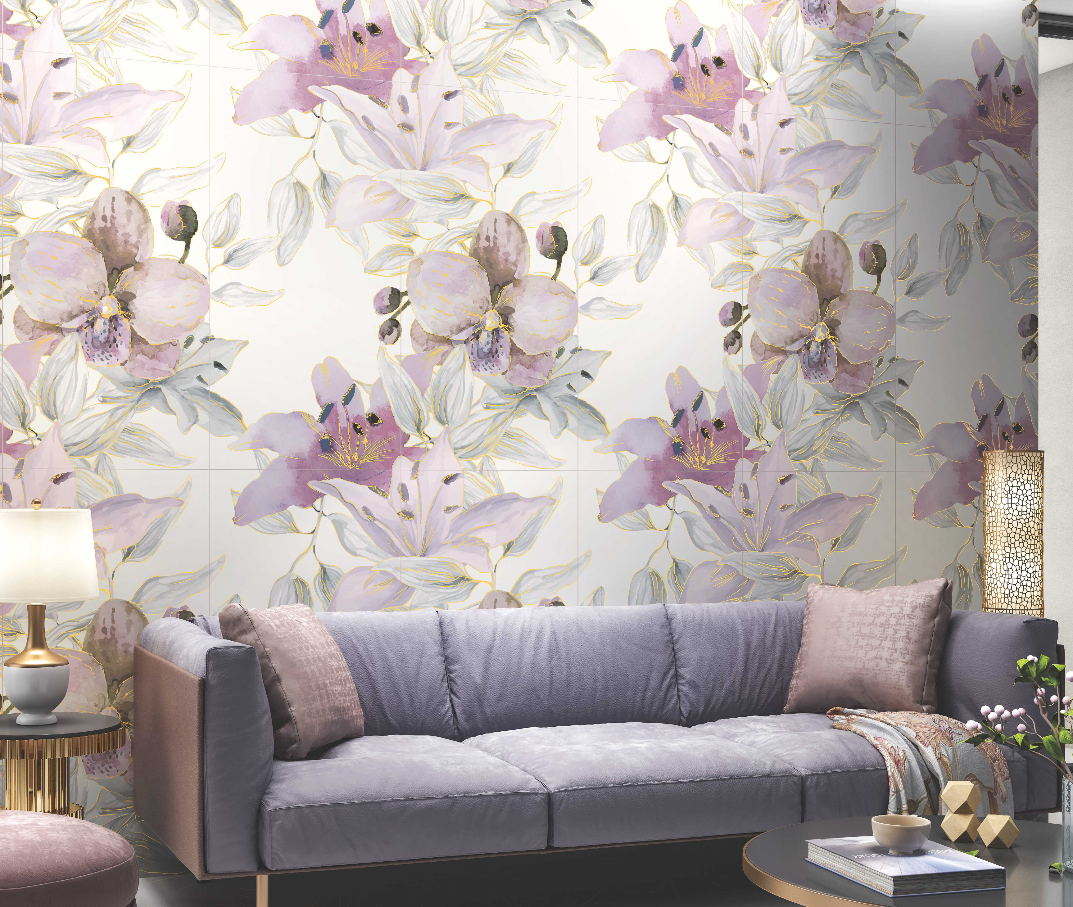 Floral Wall Highlighter Tile TL 05742 Jewel Bramble Beauty 4 ft x 2 ft Vitrified Matte Finish - 9 mm | Suitable for Bathroom, Accent/Feature Wall, Foyer